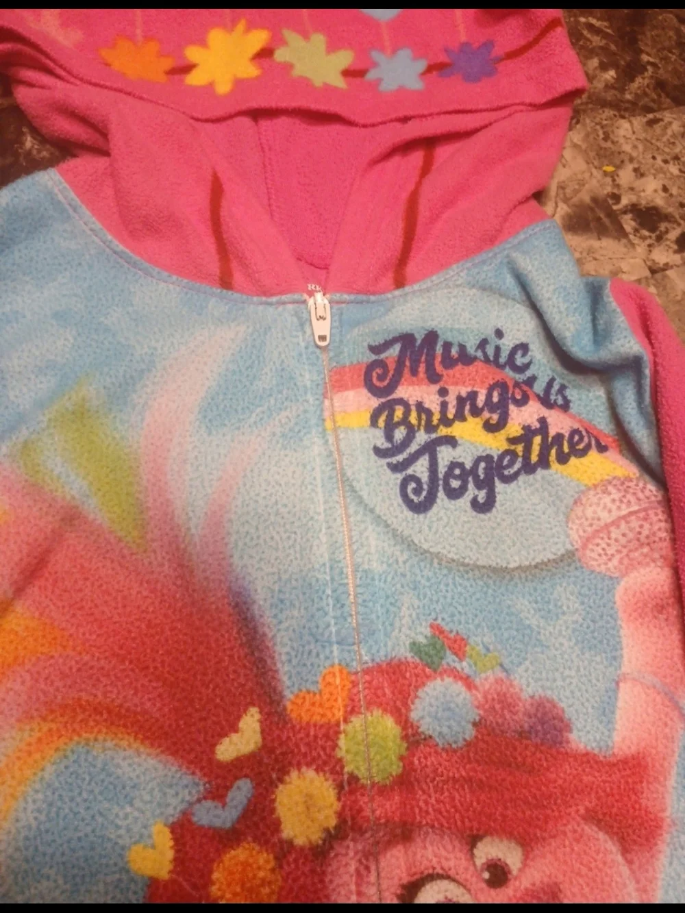 Trolls Pink & Blue Zip-Front Hooded Pajama Set